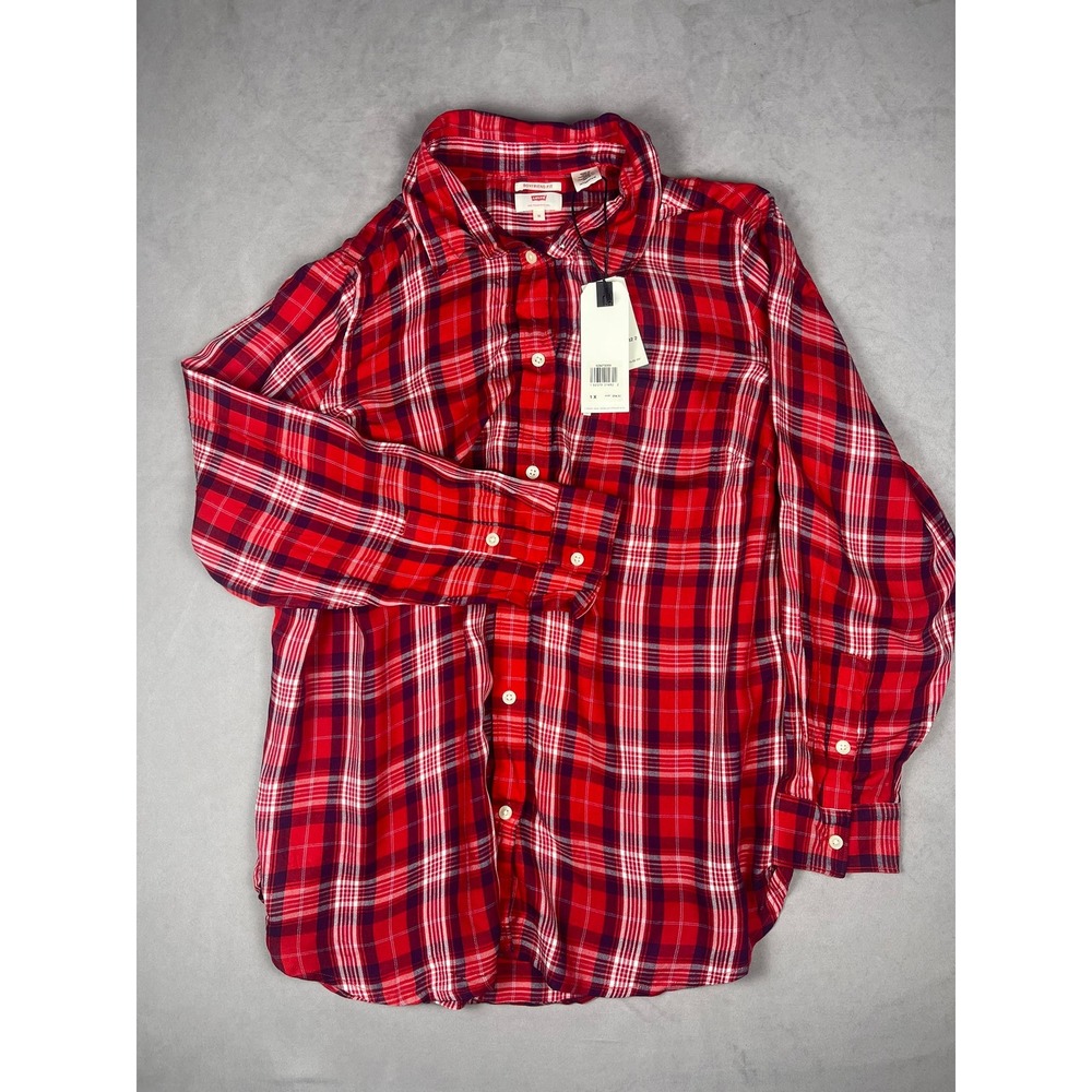 Levis Womens Boyfriend Fit Red Plaid Long Sleeve Button Up Shirt 1X NEW
